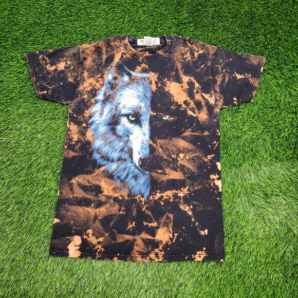 Wolf Portrait Bleached Shirt S/M 19x27 Black Edgy - Picture 1 of 12